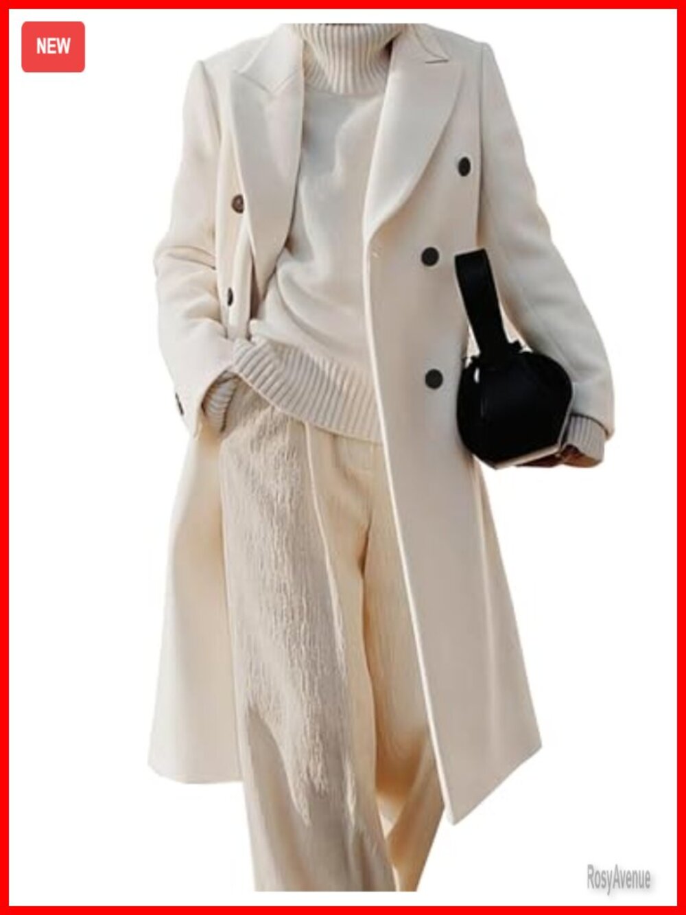 Womens Long Wool Blend Pea Coat Trench Double Breasted Winter Overcoat